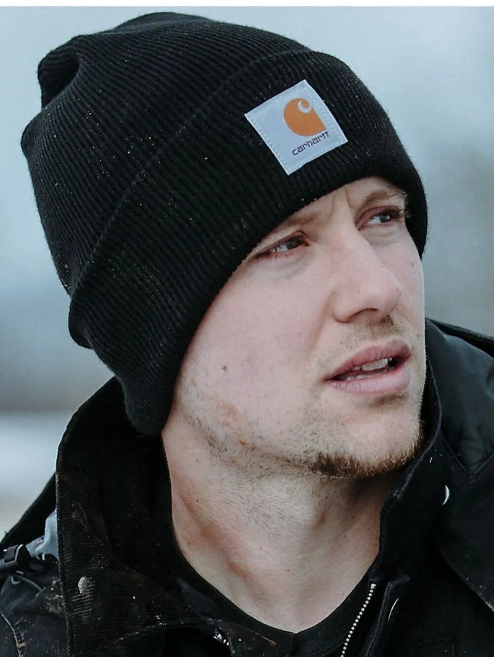 Carhartt Black Knit Beanie with Yellow Logo Patch OS